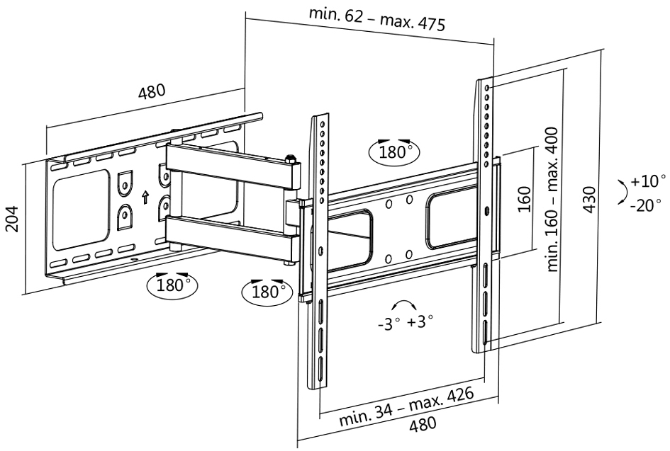 LogiLink TV-Wandhalterung Full Motion, für 81,28 - 139,7 cm