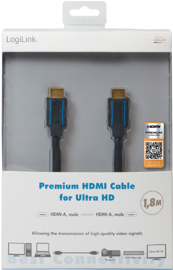 4052792041132 - Premium - hdmi mit Ethernetkabel - hdmi (m) bis hdmi (m) - 75m - Schwarz - 4K Untersttzung (CHB007) (CHB007) - Logilink