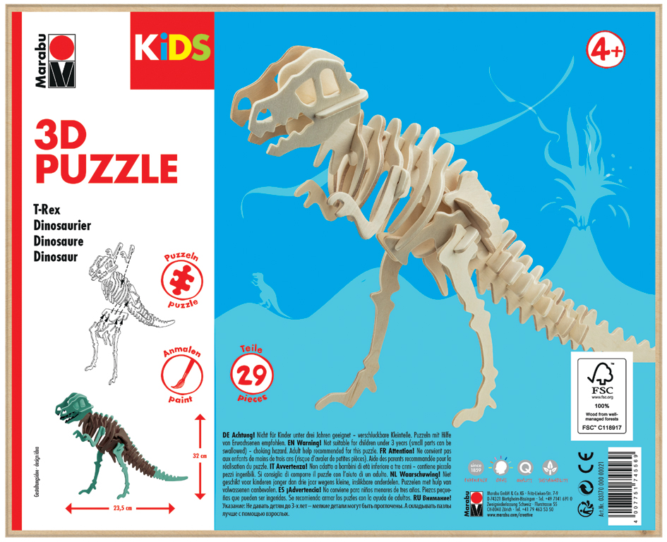 Marabu KiDS 3D Puzzle , T-Rex Dinosaurier, , 29 Teile