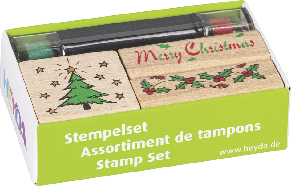 4005329884818 - 10 x Stempelset Holz 3 Weihnachtsmotive 15x15cm Stempelstift ro