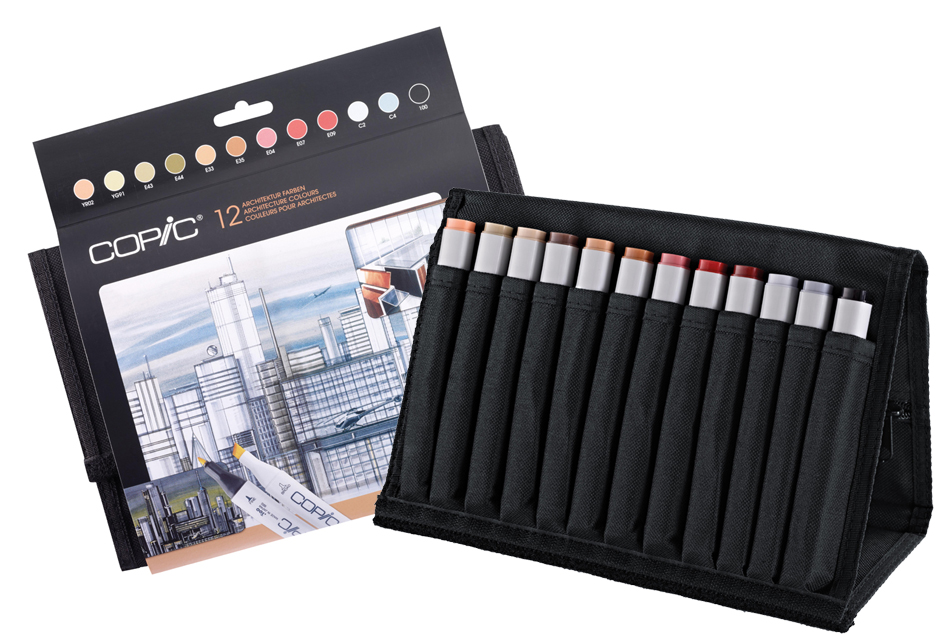 4013695261256 - COPIC Profi Marker 24er Wallet mit 12 Architekturfarben Tinte auf Alkoholbasis schnell trocknend untereinander - 1 Stück (20075731)