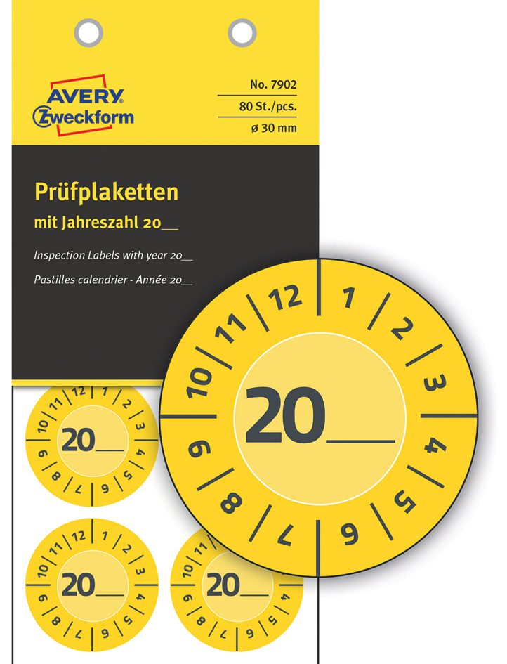 AVERY Zweckform Prüfplaketten zum Selbsteintragen 20XX, gelb
