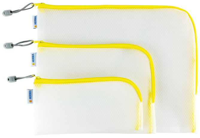 HERMA Reißverschlusstasche , Mesh Bags, , 230 x 110 mm, gelb