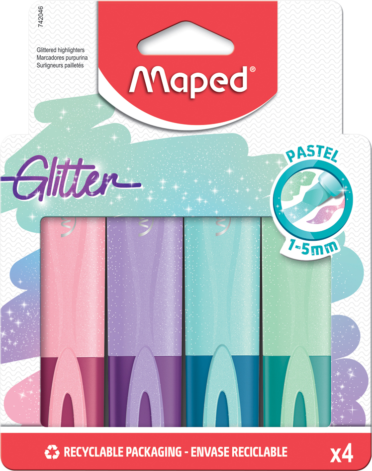 3154147420461 - Textmarker FLUOPEPS Glitter PASTEL 4er Kartonetui