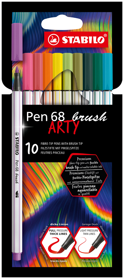 4006381566926 - Premium-Filzstift mit Pinselspitze für variable Strichstärken - STABILO Pen 68 brush - ARTY - 12er Pack - mit 12 verschiedenen Farben