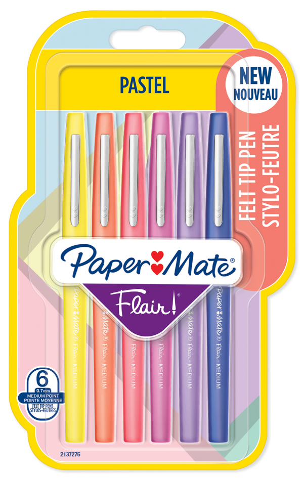 3026981372766 - Paper Mate Flair Filzstifte | mittlere Spitze (07 mm) | gemischte Pastellfarben | 6 Stück