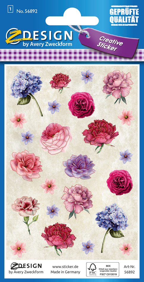 4004182568927 - 10 x Deko Sticker Papier Blumen mehrfarbig 24 Aufkleber