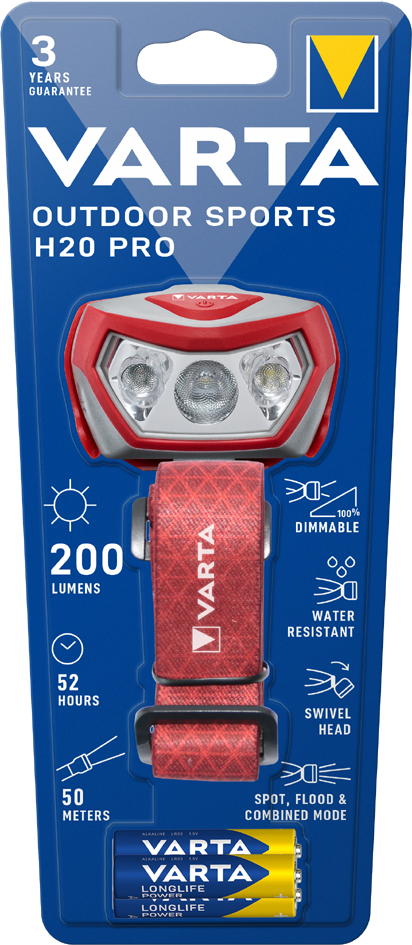 VARTA LED-Kopflampe , Outdoor Sports H20 Pro, , rot/grau