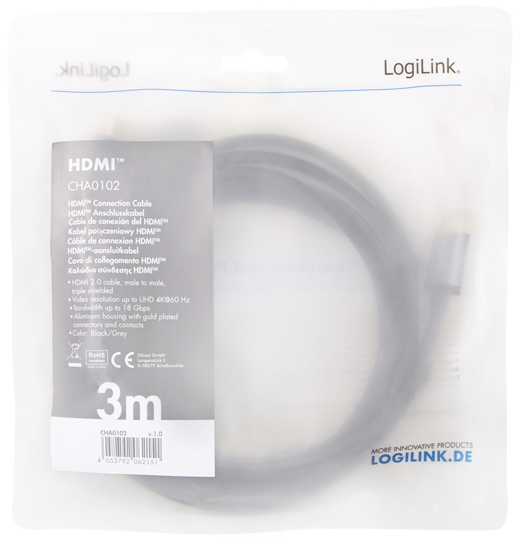 4052792062151 - LOGILINK CHA0102 - HDMI A Stk > HDMI A Stk 4K@60 Hz 30 m