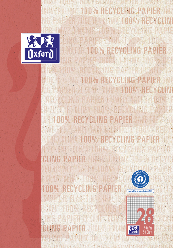 Oxford Schulblock , Recycling, , DIN A4, 50 Blatt, Lineatur 28