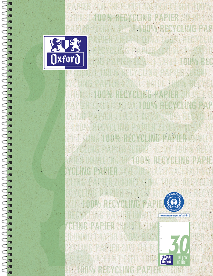 Oxford Collegeblock , Recycling, , DIN A4+, 80 Blatt, blanko