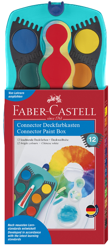 FABER-CASTELL Deckfarbkasten CONNECTOR, 12 Farben, türkis