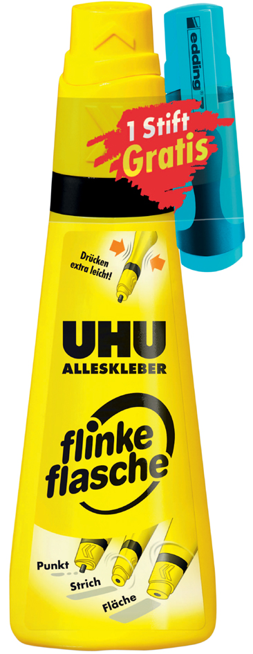 UHU Alleskleber flinke flasche + GRATIS edding Textmarker