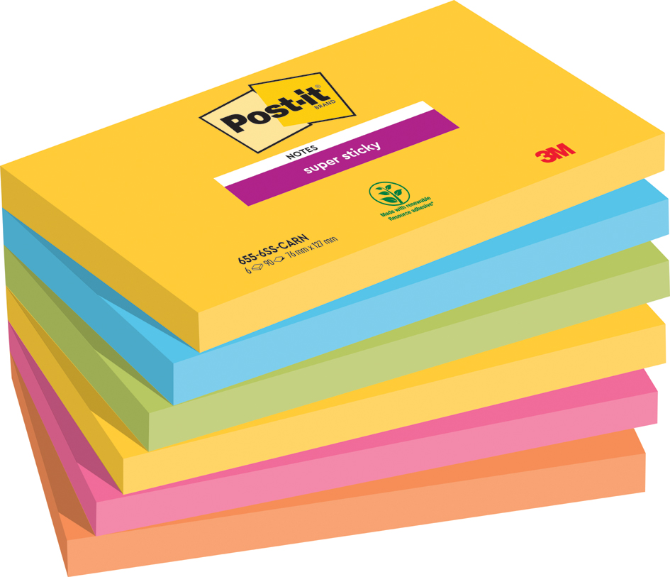 Post-it Haftnotizen Super Sticky Notes, 127x76 mm, Carnival