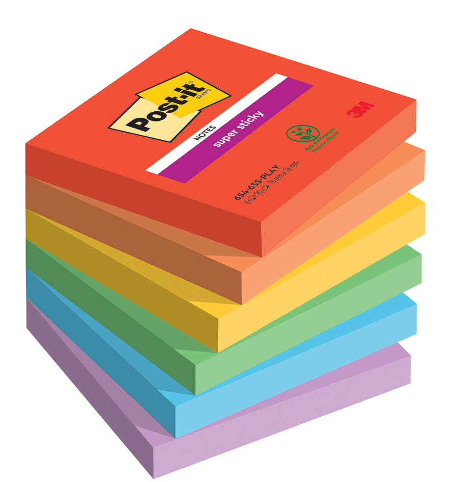 Post-it Haftnotizen Super Sticky Notes, 76 x 76 mm, Playful