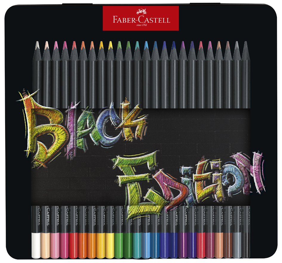 FABER-CASTELL Dreikant-Buntstifte Black Edition, 24er Etui