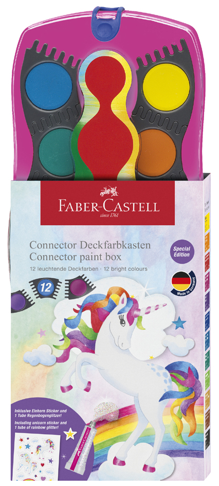 FABER-CASTELL Deckfarbkasten CONNECTOR Einhorn, 12 Farben