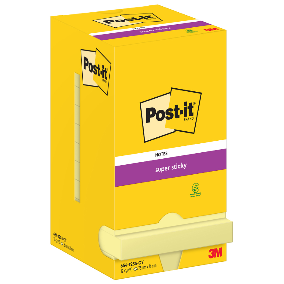 Post-it Super Sticky Notes Haftnotizen, 76 x 76 mm, gelb