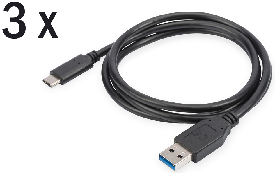 DIGITUS Daten- & Ladekabel-Set, USB-C - USB-A Stecker, 1,0 m
