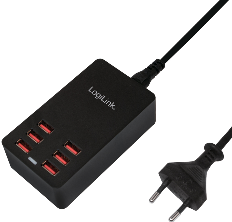 LogiLink USB-Tisch-Ladegerät, 6-Port, 32 Watt, schwarz