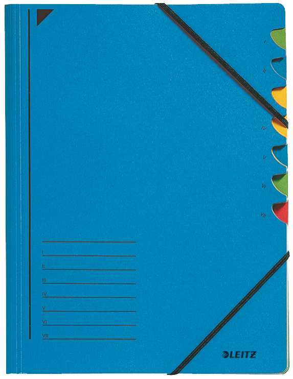 LEITZ Ordnungsmappe, DIN A4, Karton, 7 Fächer, blau