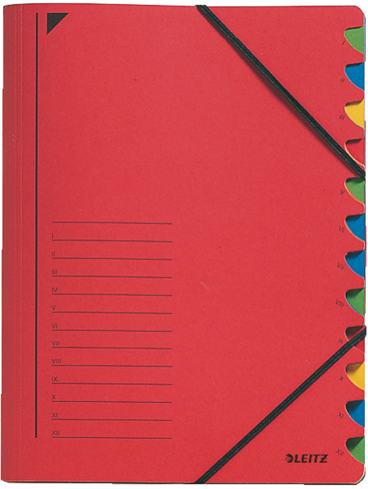 LEITZ Ordnungsmappe, DIN A4, Karton, 12 Fächer, rot