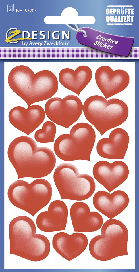 ZDesign CREATIVE Sticker , Herzen, , beglimmert, rot