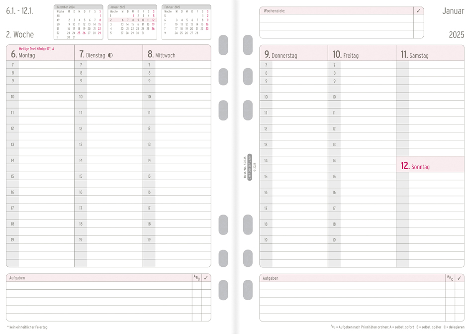 CHRONOPLAN Wochenplan 2025, 1 Woche/2 Seiten, A5, Spalten