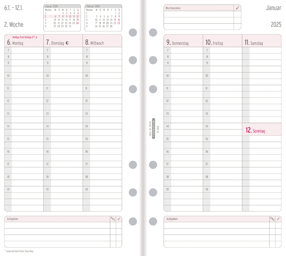 CHRONOPLAN Wochenplan 2025, 1 Woche/2 Seiten, Midi, Spalten