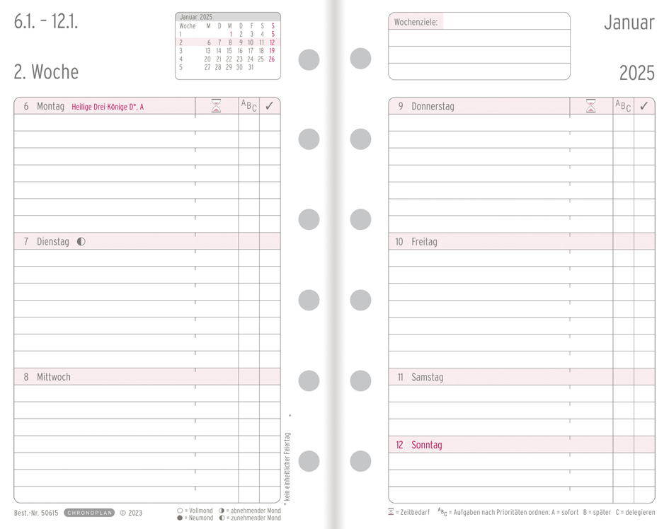 CHRONOPLAN Wochenplan 2025, 1 Woche/2 Seiten, Mini, Zeile