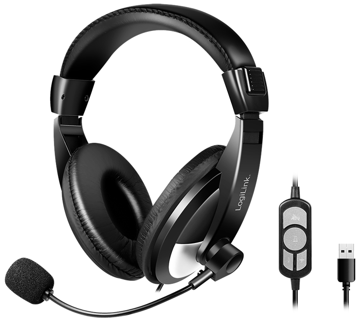 LogiLink Stereo-Headset mit Steuerung , 1x USB-A, schwarz