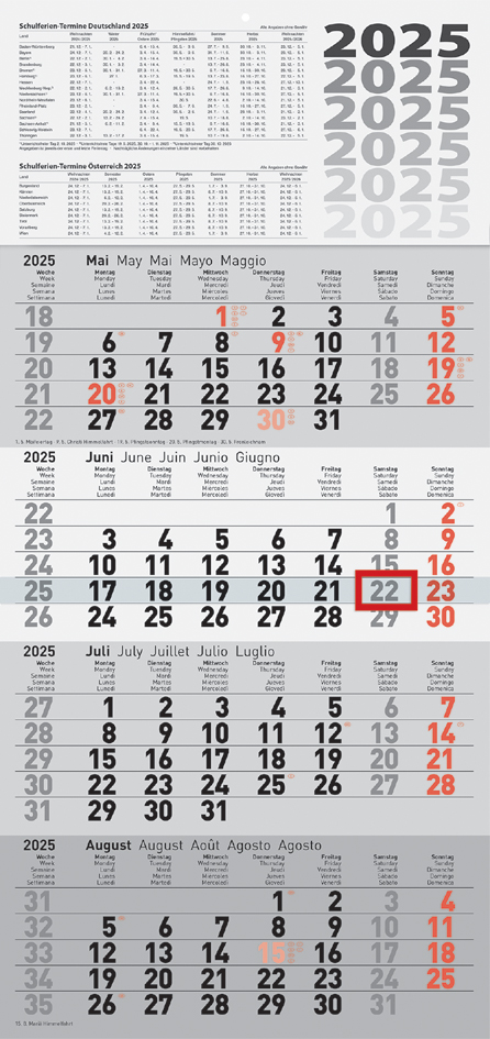 rido idé Wandkalender , 4-Monatskalender quattroplan 2, , 2025