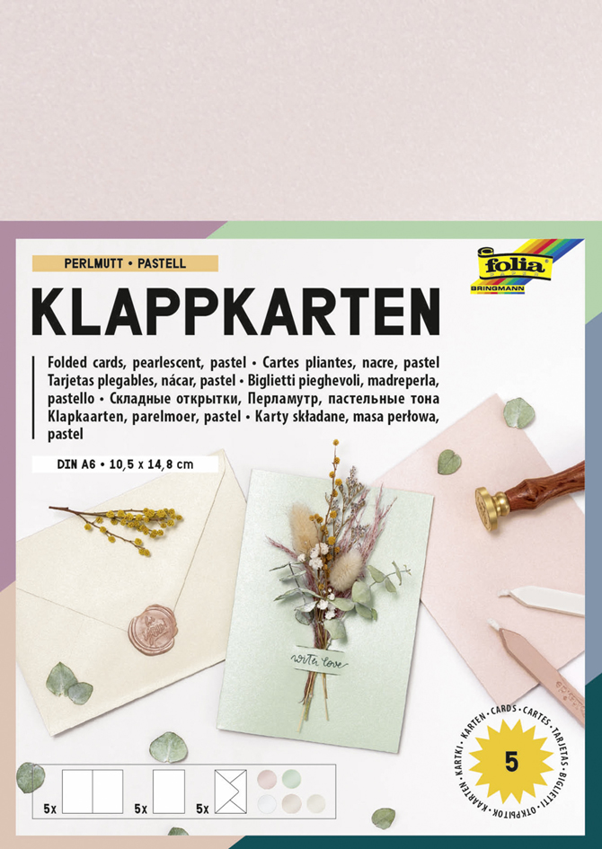 folia Klappkarten-Set, 105 x 150 mm, perlmutt pastell