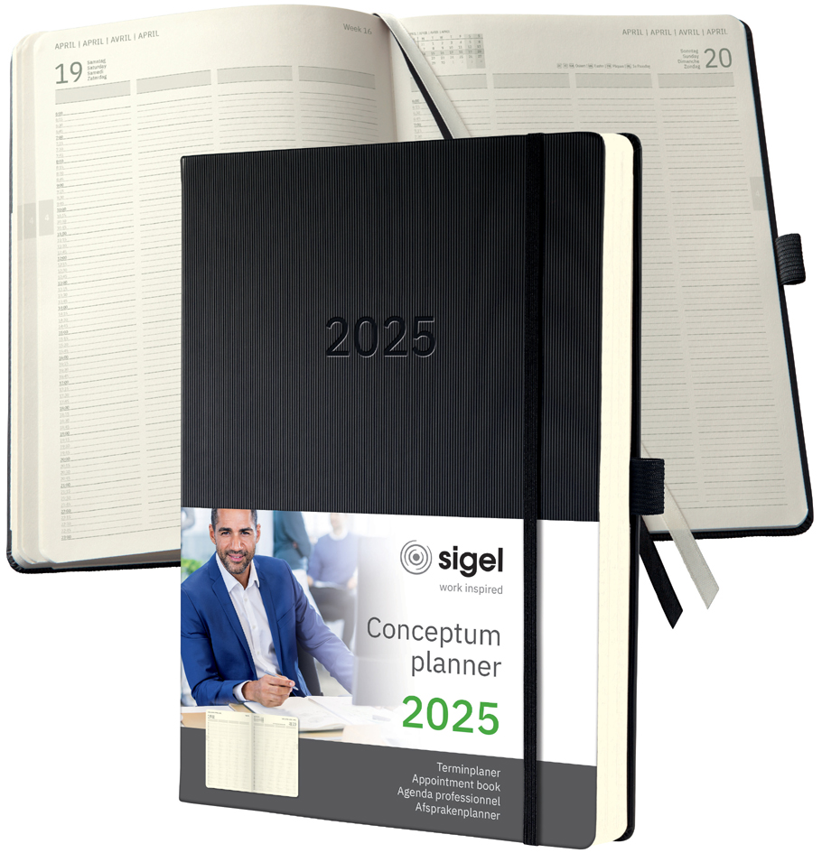 sigel Buchkalender Conceptum 2025, DIN A4+, schwarz