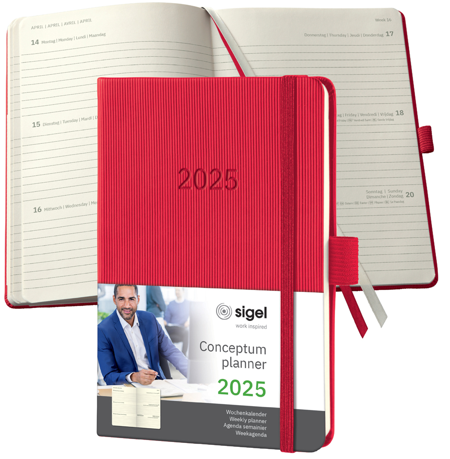 sigel Buchkalender Conceptum 2025, ca. DIN A6, rot