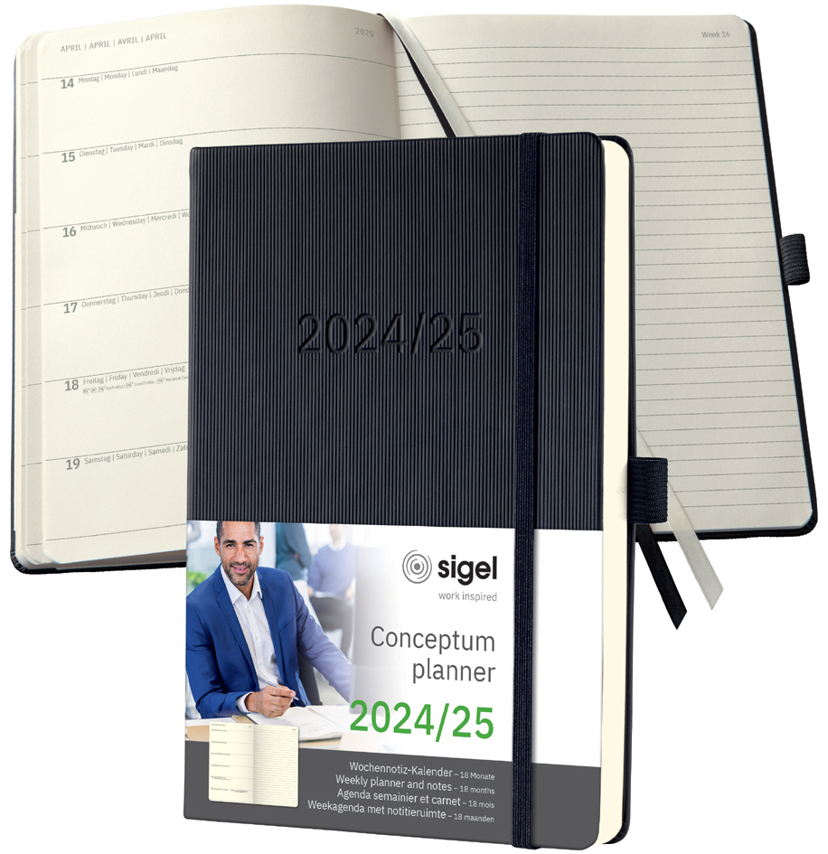 sigel Buchkalender Conceptum 2024/2025, ca. DIN A5, schwarz