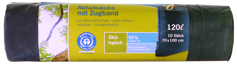 Secolan Abfallsack, mit Zugband, blau/schwarz, 120 Liter