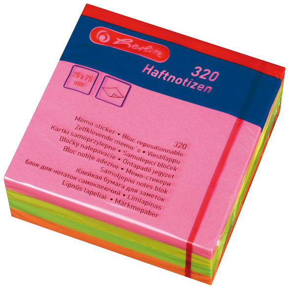 4008110790770 - Haftnotizen 75x75mm VE=400 Blatt intensivfarben (pink gelb g