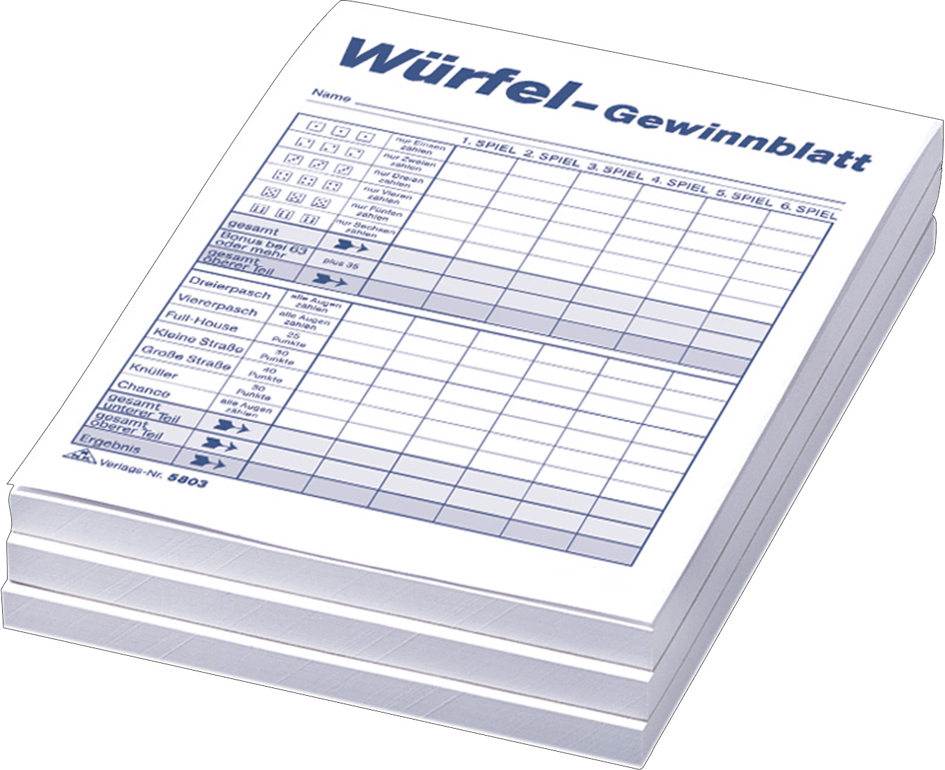 RNK Verlag Würfelspiel-Gewinnblatt, Block, DIN A6, 3er