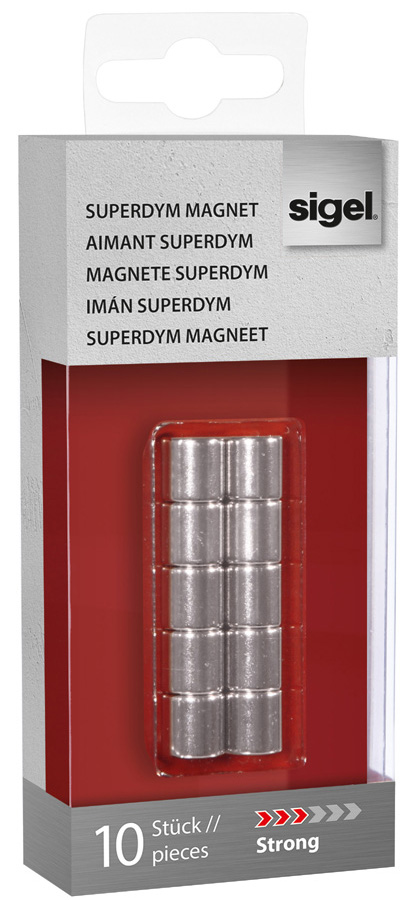 sigel Neodym-Design-Magnete Zylinder , Strong,  C5, 10er Set