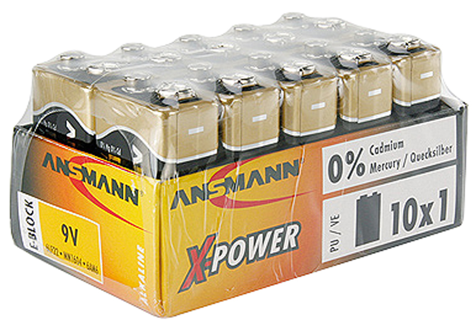 ANSMANN Alkaline Batterie , X-Power, ,9V E-Block, 10er Display
