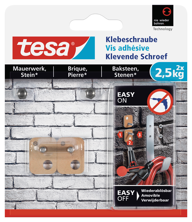 4042448340665 - Klebeschraube tesa® für Mauerwerk & Stein im Innen- & Außenbereich Haftkraft bis 25 kg ablösbar viereckig 2 Stück