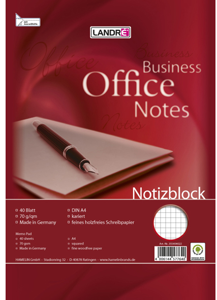 4006144577664 - Office Notizblock DIN A5 Kariert Spiralbindung Karton Rot Nicht perforiert 80 Seiten 40 Blatt