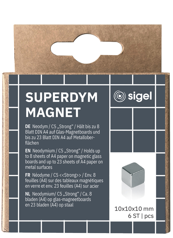 sigel Neodym-Würfelmagnet , Strong,  C5, 6er Set, silber