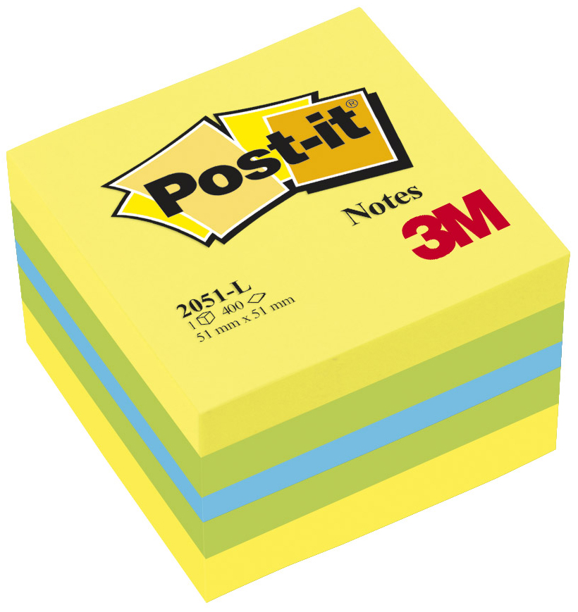 Post-it Haftnotiz-Würfel Mini, 51 x 51 mm, gelbtöne/blau