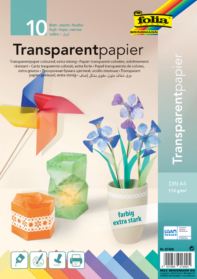 folia Transparentpapier, DIN A4, 115 g/qm, farbig sortiert