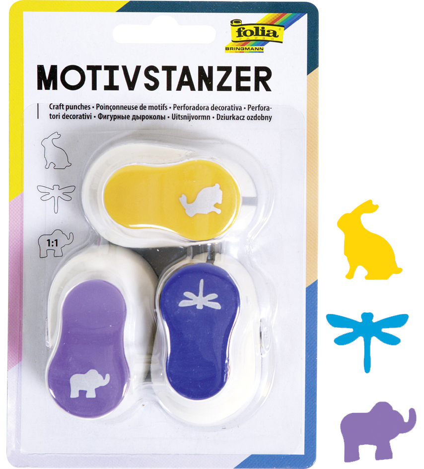 4001868070224 - Motivlocher HASE LIBELLE ELEFANT 3er-Set in bunt