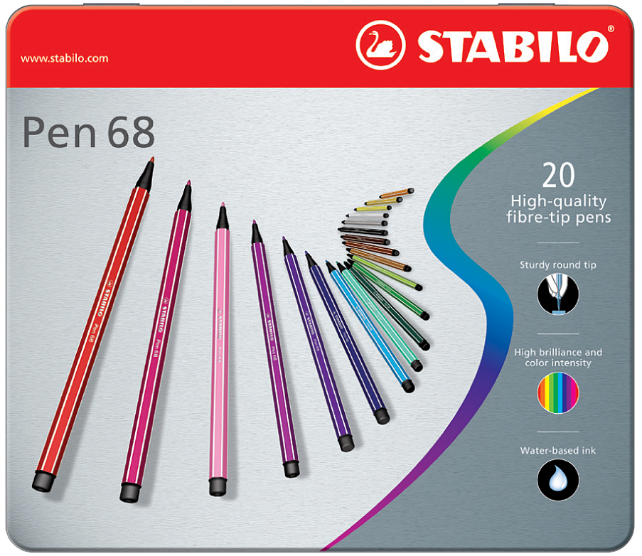 STABILO Fasermaler Pen 68, 20er Metall-Etui