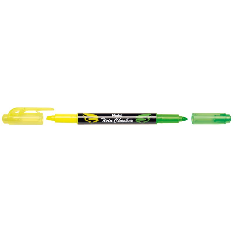 Pentel Textmarker TWIN CHECKER, 2 Spitzen, gelb/grn