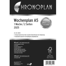 CHRONOPLAN Wochenplan 2025, 1 Woche/2 Seiten, A5, Spalten